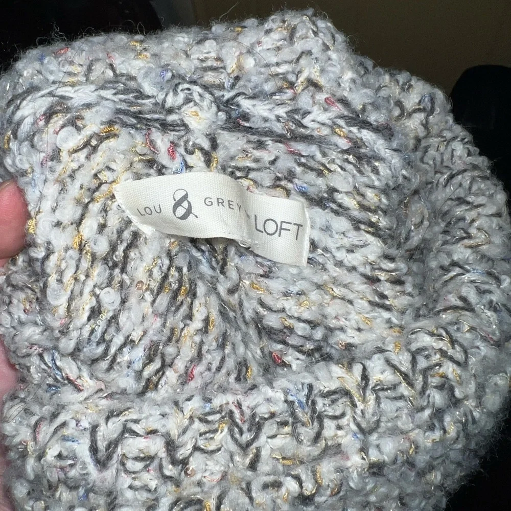 Lou & Grey LOFT Oversized Cowl Neck Chunky Acrylic Gray, Cream Sweater Size M/L - Picture 11 of 14